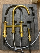 Signature Hardware Ailey 455763 Widespread Bridge Kitchen Faucet Brushed Gold