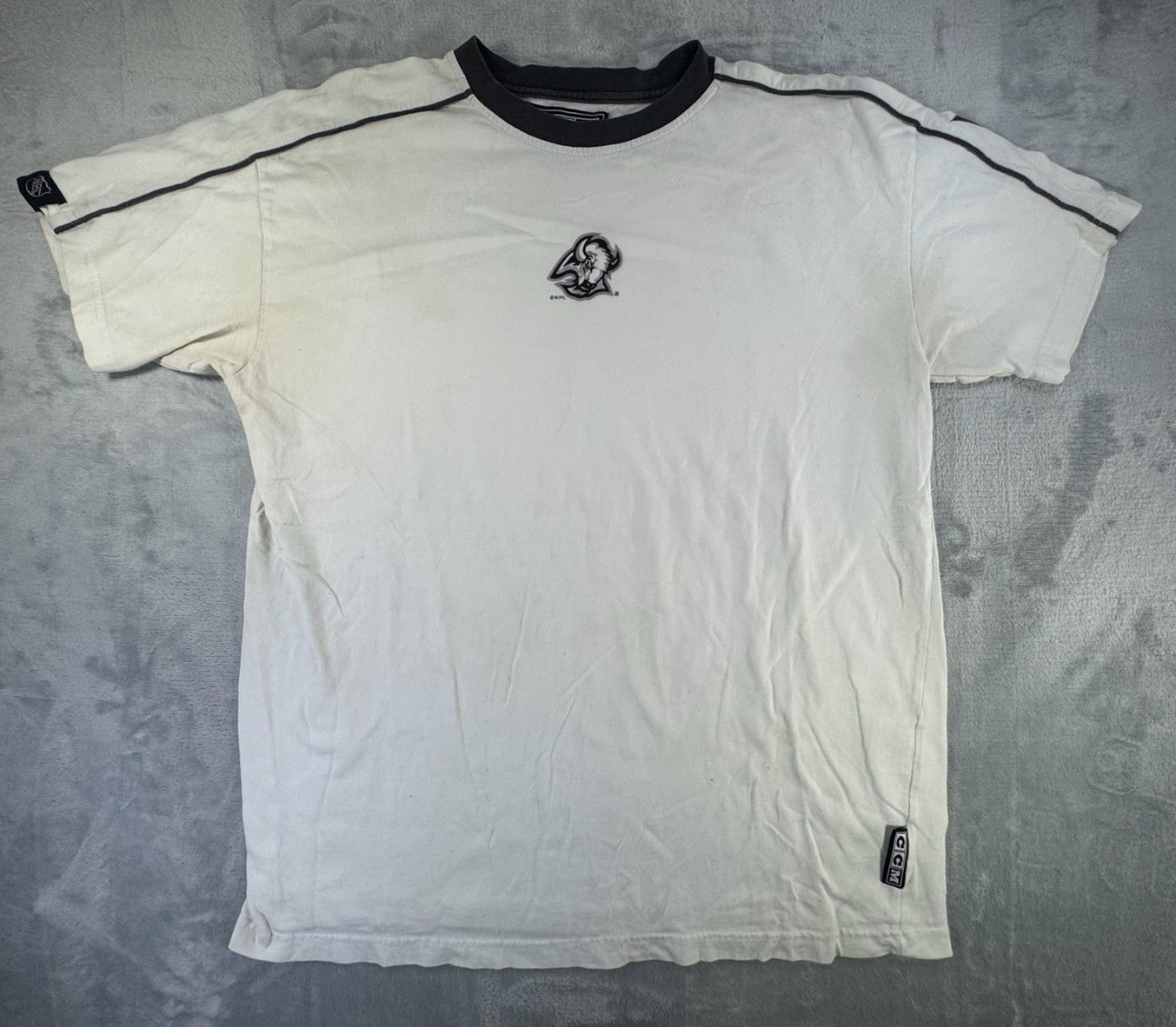 Buffalo Sabres Goathead CCM NHL Ringer T-Shirt Mens XXL White VTG 90s Hockey