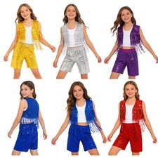 Kids Sequin Vest Sleeveless Jazz Dance Dancewear Shorts Set Party Costume Boys
