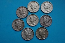 United States, 8 - Mercury Dimes, 0.9 silver, see images.