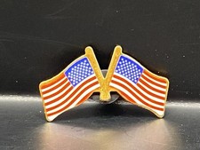 Vintage Double American Flag Pin In Gold Tone. Over 50 Years Old. Made In USA