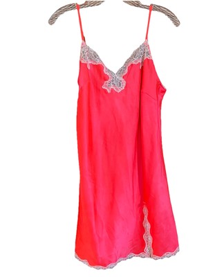 Victoria's Secret Chemise Babydoll Womens Size Large  Sleep Neon Red  Satin