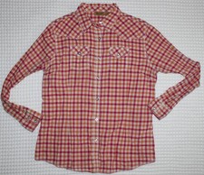 Wrangler Western Shirt Pink Plaid Cotton Pearl Snap Front Fitted Womens L Top