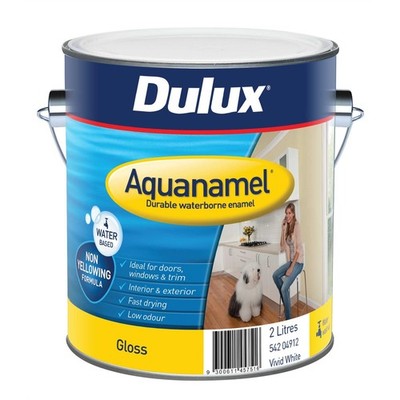 Dulux 2L White High Gloss Aquanamel Enamel Paint