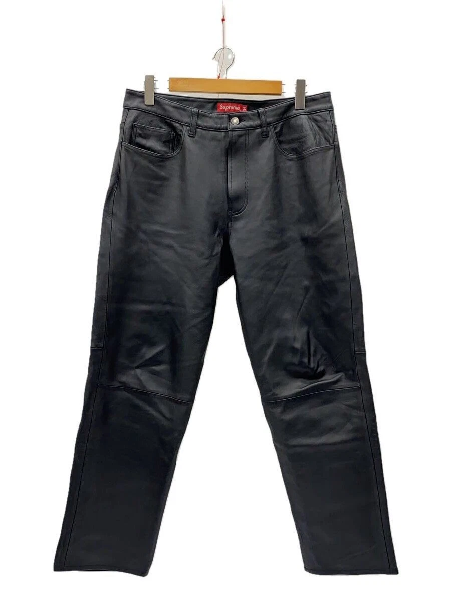 Pantalon droit suprême 34 cuir noir 22AW 5 poches jean occasion