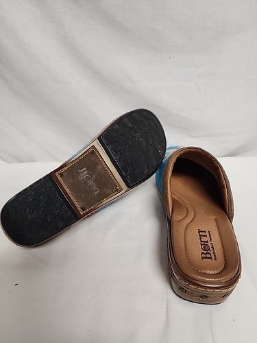 Born Handarbeit Bandy Decke Clogs blau Azteken Wolle Leder Damen 9 Schuhe - Bild 9 von 12