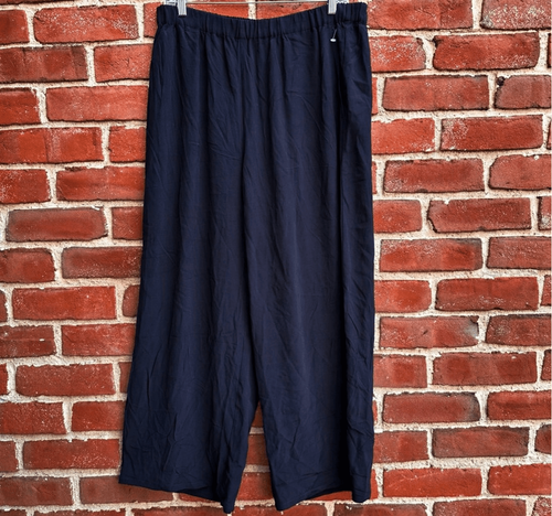Eileen Fisher 278 $ schwarze Damenhose Krepp weites Bein Seitenschlitz Tencel Large NEU - Bild 1 von 11