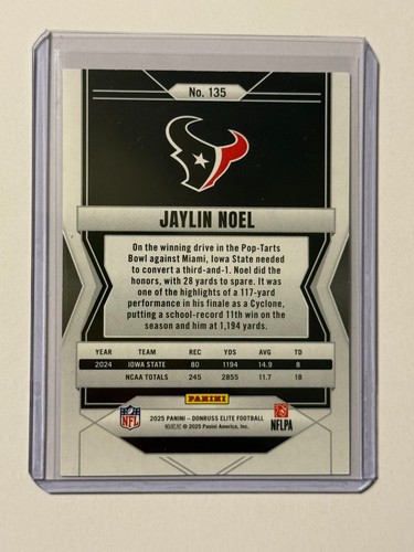 2025 Donruss Elite Jaylen Noel Red /99 RC Texans Cyclones #135 - Picture 2 of 2