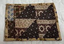 Antique Patchwork Quilt Table Topper, Nine Patch, Triangle, Early Calicos, Brown