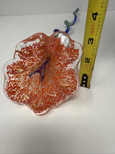 Murano style hand blown art glass long stem Orange Confetti Flower 16” - Picture 6 of 6