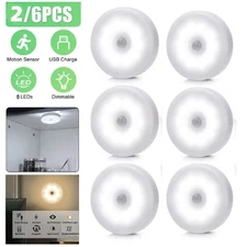 2-6x LED Motion Sensor Under Cabinet Closet Light USB Rechargeable Kitchen Lamp