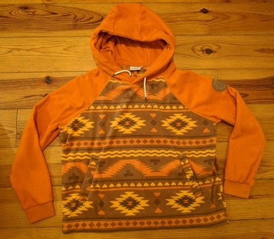 PASSENGER DAMEN ORANGE AZTEKENMUSTER FLEECE HOODIE SEHR GUTER ZUSTAND GRÖSSE S