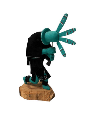 Navajo Native American Kokopelli Dancer Vintage 1998  Blue Black Wood Base 12''