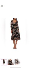 Mac Duggal Black Floral Embroidered Tea Length Dress