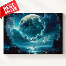Cosmic Seascape Celestial Coral Glowing Planet Showing Massive Canvas Wall Art