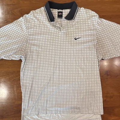 Vintage 90s Nike Golf Tiger Woods Yin Yang Slam Logo Grid Polo Shirt XL RARE