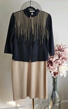 St. John Knit Gold Shimmer Jacket Dress 2 Piece Suit Embellished 8/10 NWT