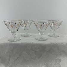 Vintage Royal Fern Martini Coupe Glasses Clear Gold Starburst Excellnt MCM Libby
