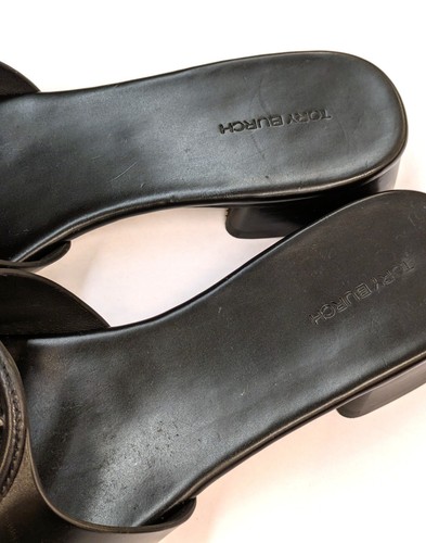 RRP€213 TORY BURCH Bombe Miller Leather Slide Sandals US9 UK6 EU39 Black Logo - Picture 9 of 9