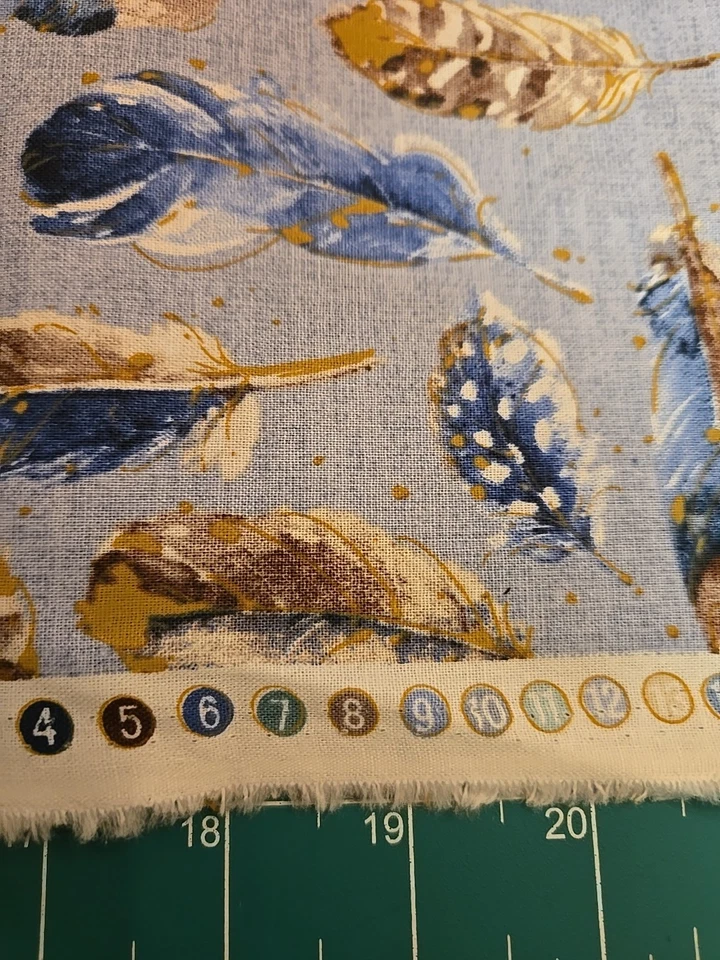 Fabric Feathers Nature Bird Spiritual Animal Blue Cotton 2 Yards X 44" Quilt New - Image 4 of 4