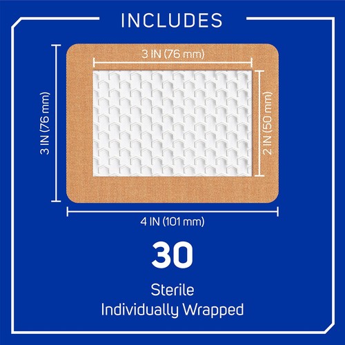 Fabric Adhesive Pad Bandages, 3x4 inches Extra Large Flexible Non-Stick Strip... - Picture 3 of 9