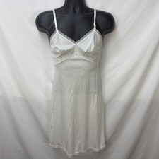 VINTAGE 50S VANITY FAIR WHITE SATIN TRICOT NYLON FULL ZLIP LACE LINGERIE 32S USA
