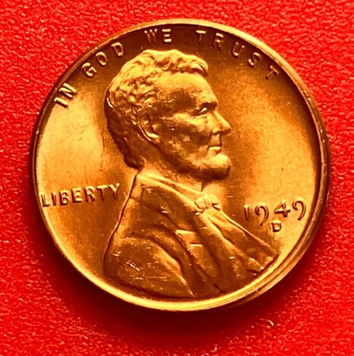 1949-D Lincoln Wheat Cent Penny GEM RED BU From an Original Bank Roll
