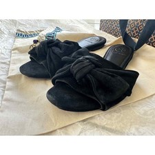 Tory Burch Sandals Womens 5M Black Annabelle Leather Velvet Suede Bow Slide 5233