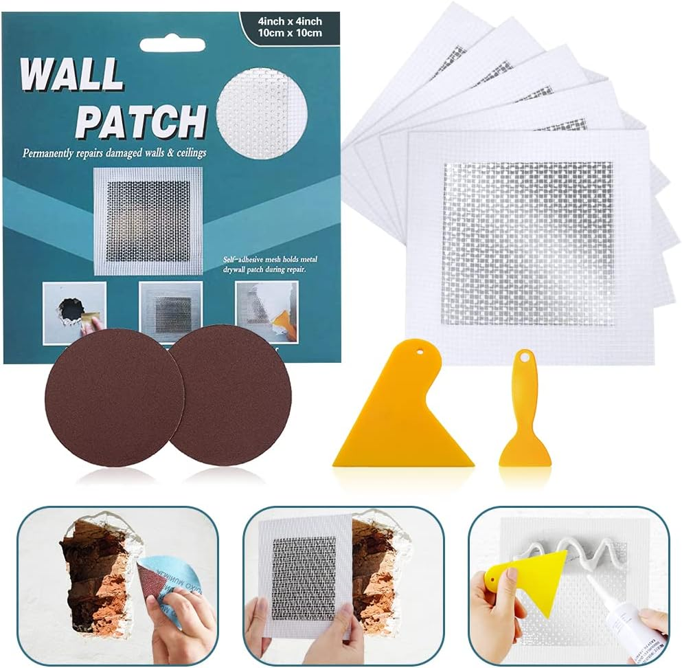 4'' by 4'' Wall Repair Patch, 5 Pcs Plasterboard Patch, Plaster Repair Kit, Safe