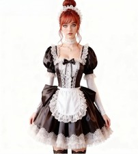 Vintage Black Maid Dress With Apron Puff Sleeve Frilly Short Evening Dress With 