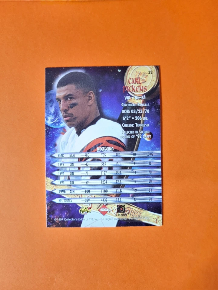 1997 Collector's Edge Excalibur Football Carl Pickens #32 Cincinnati Bengals  - Image 3 of 3