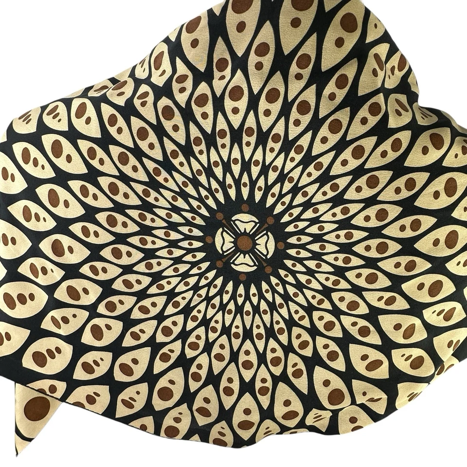 Bufanda de seda Talbots 57" corbata oblonga negra y marrón bronceada gráfica estampado retro pavo real Foto 2 de 4