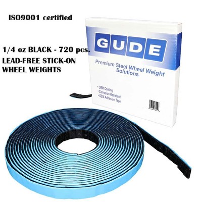 GUDE 720 Pcs 1 roll of 0.25 oz Stick-on Black FE Coated Wheel Weight 1/4 oz