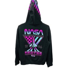 NASA Space Shuttle Hoodie Black Neon Vaporwave Retro 1996 Graphic Youth Large