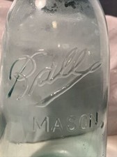 Vintage Blue Glass 2 Quart Ball Mason Jar Extended A Triple L Bubbles Sloped