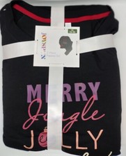 JOYSPUN Women's Black French Terrycloth Holiday Pajama 2Pc Gift Size XL 16-18