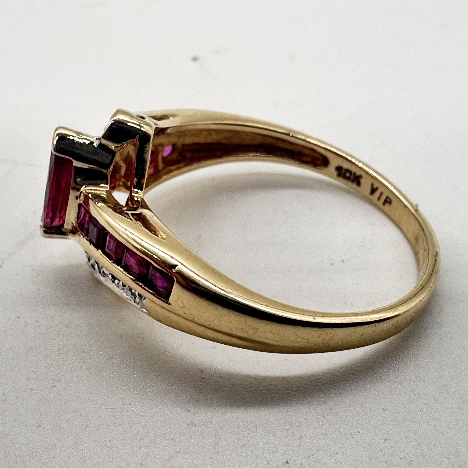 14K Yellow Solid Gold Natural Ruby & Diamond .01T… - image 7