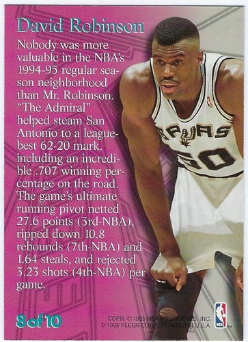 1995-96 Metal #8 David Robinson BASKETBALL San Antonio Spurs - Picture 2 of 2
