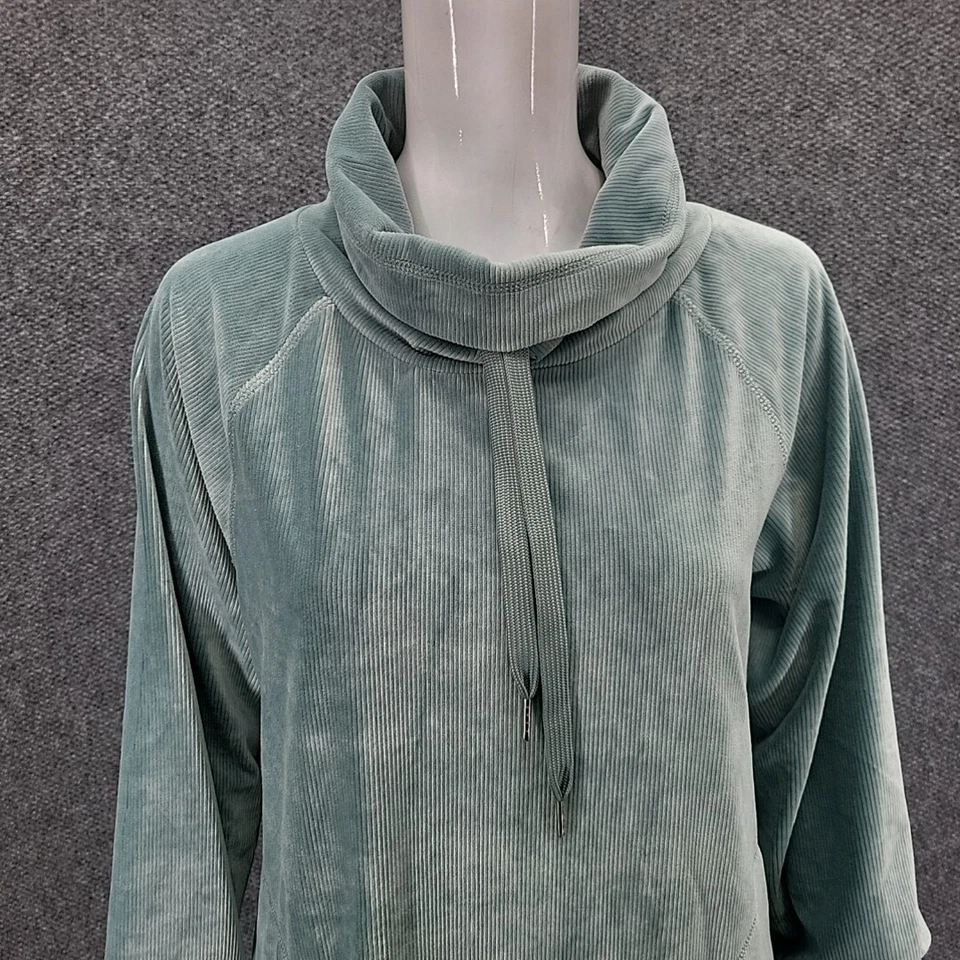 Isaac Mizrahi Live Soho Ribbed Velour Pullover Sweatshirt Medium Size Teal Top - Image 4 of 4