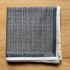 VINTAGE HANDKERCHIEF GRAY GEOMETRIC PLAIN MEN'S POCKET SQUARE COTTON 19" B0583