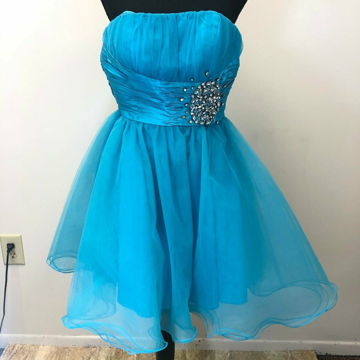 Nox Women's XS Blue Strapless Jeweled Tulle Homecoming Dress, EUC | eBay