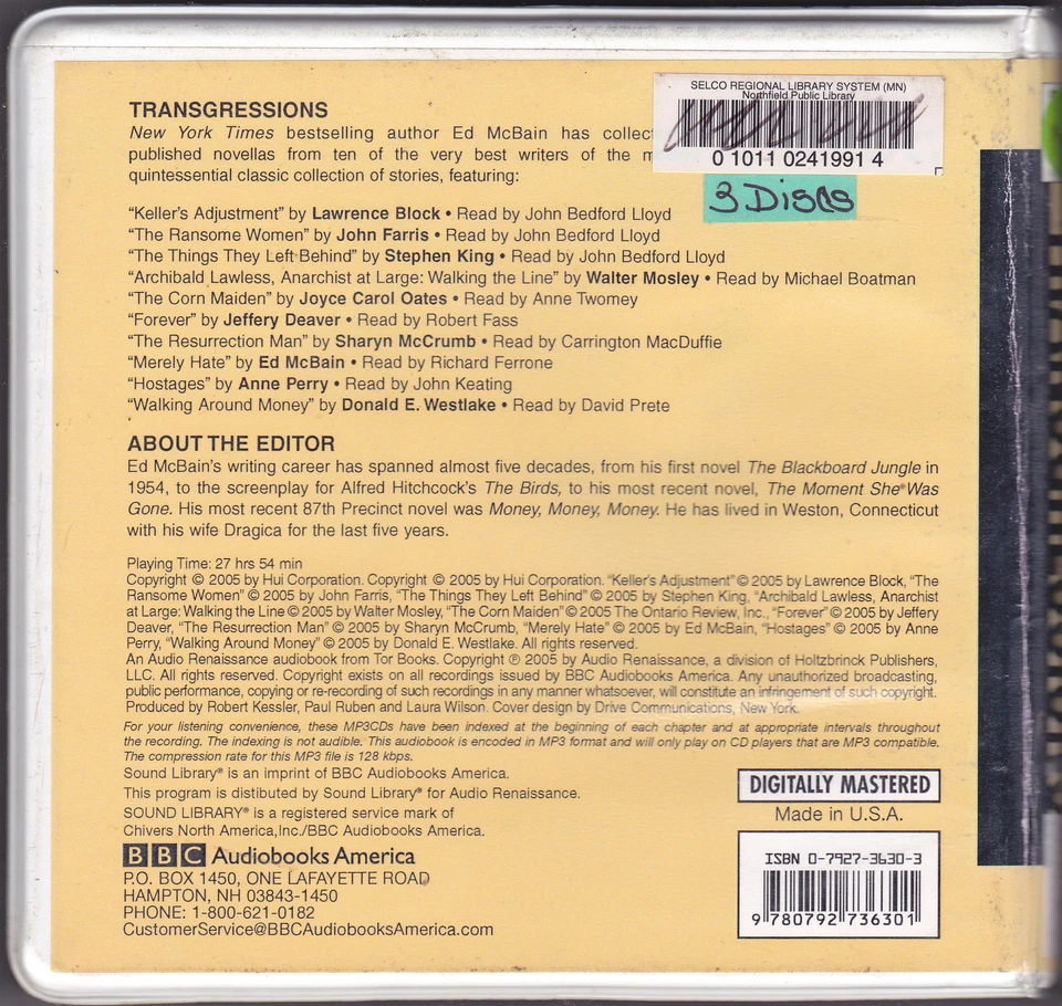 Transgressions edited by Ed McBain (2005, MP3-CD, Unabridged) 10 Novellas - Image 2 of 2