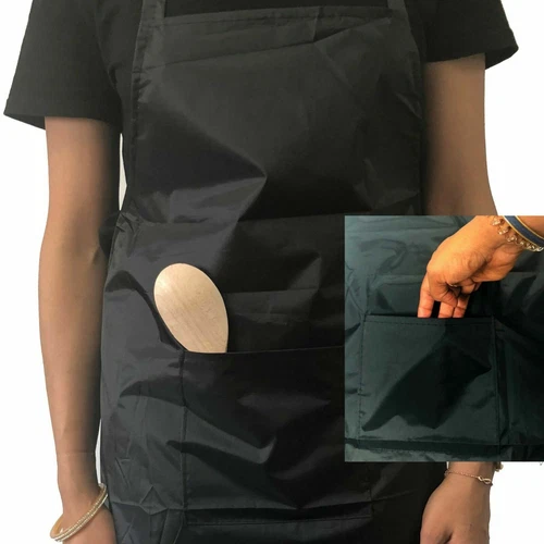 Black Chef Apron Kitchen Waterproof Pocket Catering Cooking Butcher Unisex Gowns