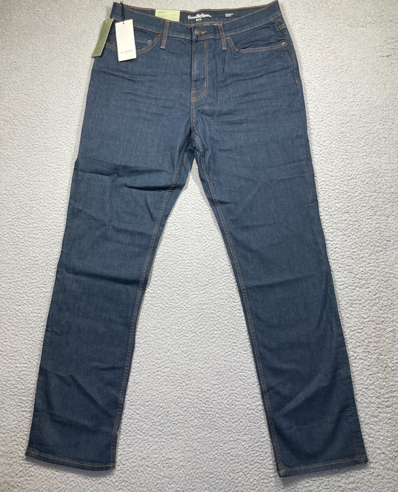 Goodfellow Mens 34x34 Blue Straight Stretch Dark Wash Mid Rise Denim Jeans New