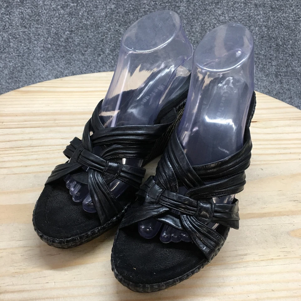 Sandalias Baretraps para mujer 8,5 M Shelee cuña tiras deslizables cuero negro abierto Foto 3 de 4