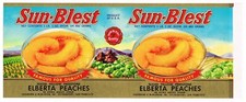 ETIQUETA DE LATA ORIGINAL VINTAGE MELOCOTÓN C1950 SUN-BLEST PAISAJE DE SAN FRANCISCO
