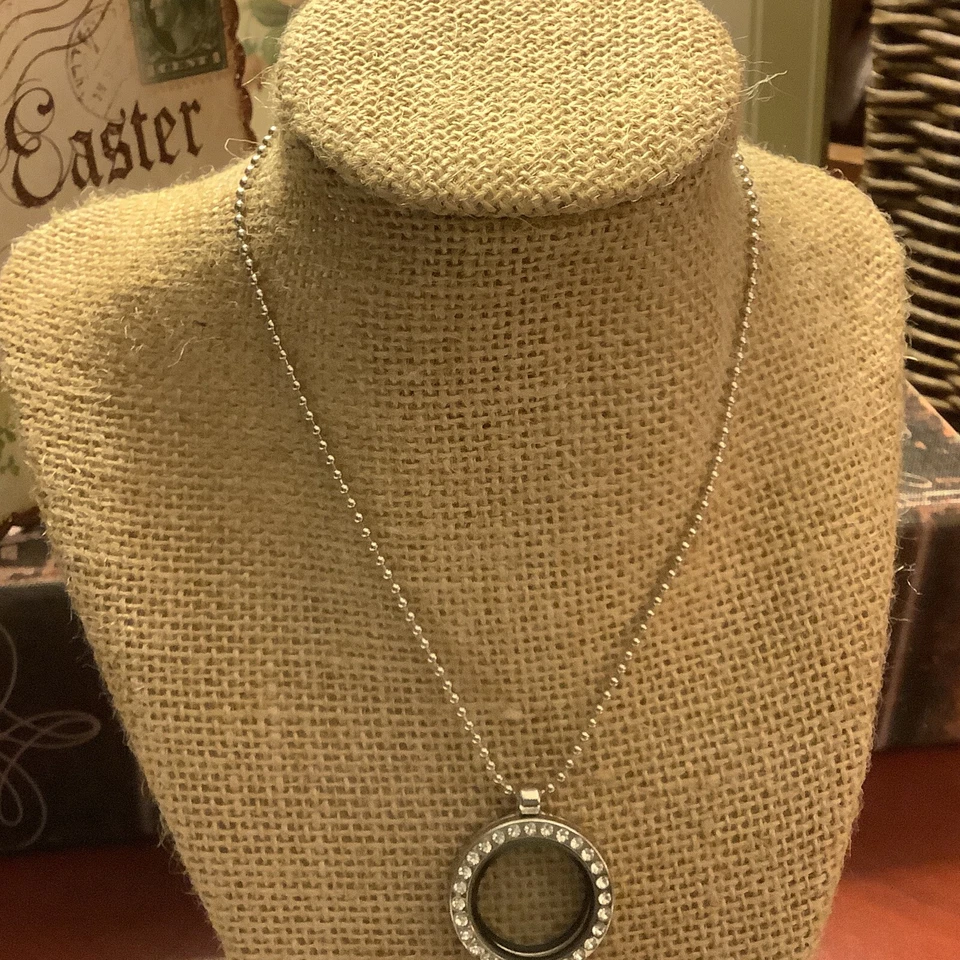 "Medallón vivo transparente de diamantes de imitación/plateado con cadena de 15"" y (11) dijes de Disney ~ BONITO ~" Foto 3 de 4