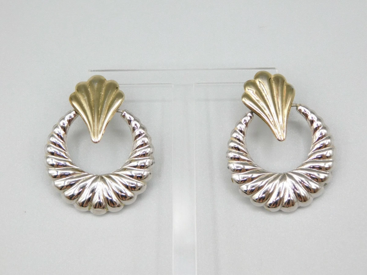 Vintage 14K 925 Sterling Silver MCM Hoop Signed Carla Earrings
