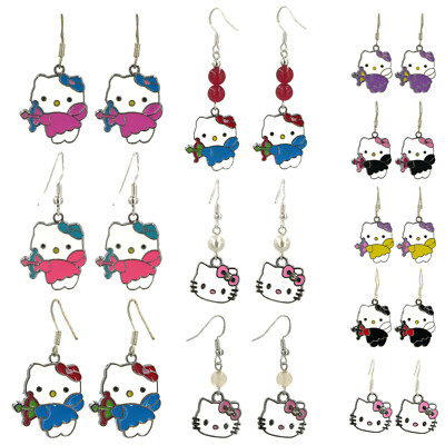 Hello Kitty Katzen Ohrringe Damen Kinder Kätzchen Ohrhänger 925 Silber MK Perle