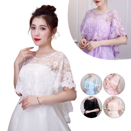 1x Elegant Lace Shrug Shawl Cape Crop Bolero for Evening Dress Women Ladies - Picture 4 of 35